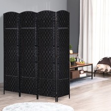 HOMCOM 4 Weave Panel Room Divider Privacy Folding Screen Diamond Decor Black