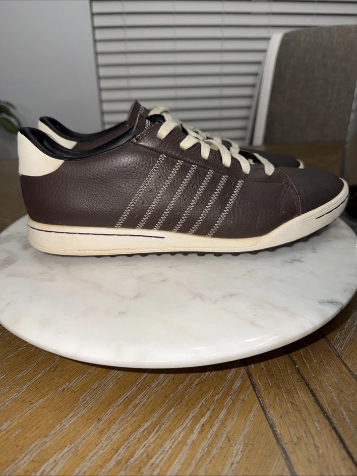 阿迪达斯男式棕色皮革系带运动鞋高尔夫鞋 12 码 — 第 3/4 张图片