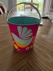 Vintage 1960s Ohio Art Childs Metal Sand Pail Bucket Pink Flowers Dove 8"