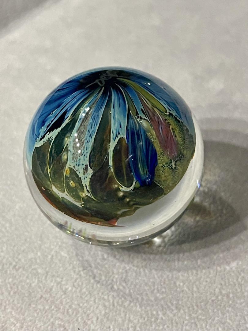Josh Simpson Art Blue and Green Planet Pattern Glass Bead
