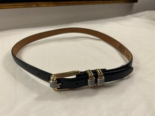 Vtg BRIGHTON Silver Buckle Belt 34" Black Snakeskin Embossed Leather 4B603