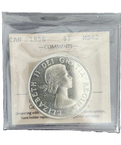 1956 CANADA $1 SILVER DOLLAR GRADED ICCS MS-62 QUEEN ELIZABETH II