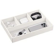 Valet Tray Men Nightstand Organizer 4 Compartments PU Leather Office Table St...