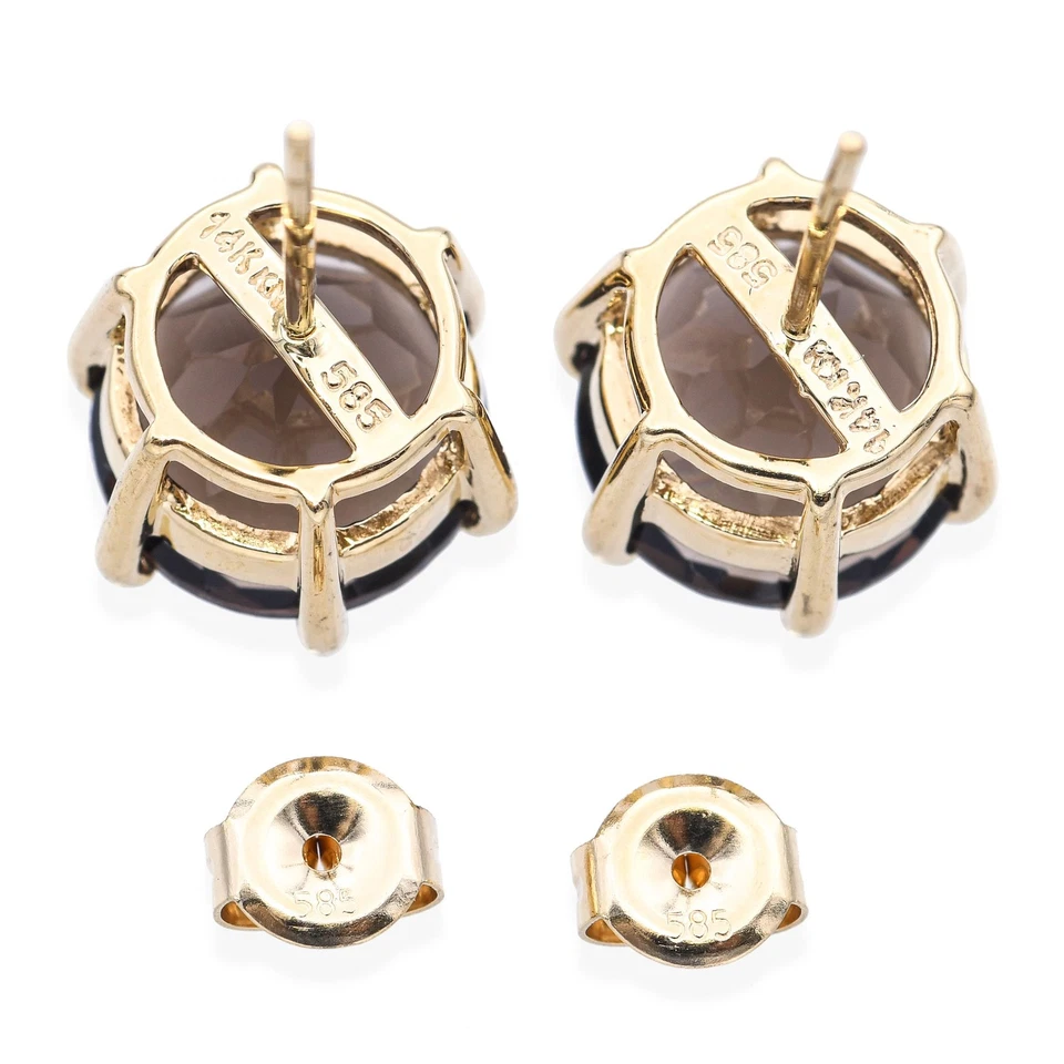 Aretes vintage de cuarzo ahumado de oro amarillo de 14k 6,68tcw Foto 4 de 4