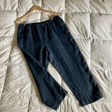 J. Jill Love Linen Wide Leg Crop Pants Casual Pull On Women  s Small Navy Blue
