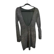 Lovely Day Black Glitter Dress Bodycon V Shaped Open Back Size Small