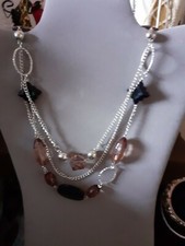 Triple Beaded Variety of Pink and Black, Necklace