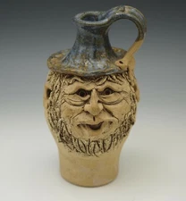 DOROTHY HASSFELD  FOLK ART POTTERY 1983 FOLK ART FACE JUG 7.75" SIGNED 