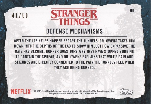 Tarjeta base paralela roja de Stranger Things al revés, Defense (60) #41/50 - Imagen 2 de 2
