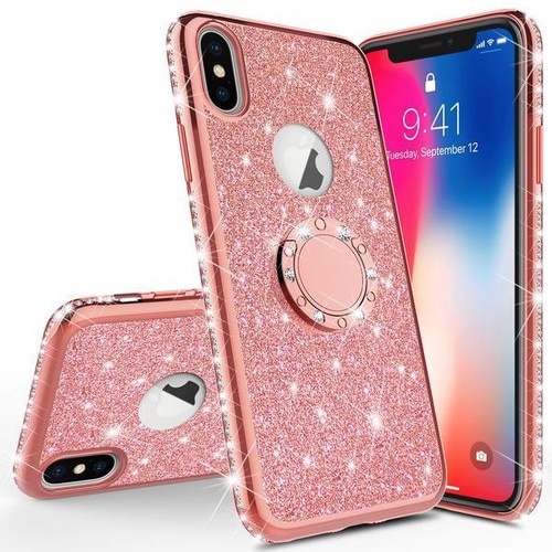 For Iphone Xs X Glitter Cute Bling Bumper Phone Case Girls Ring Kickstand Pink Ebay