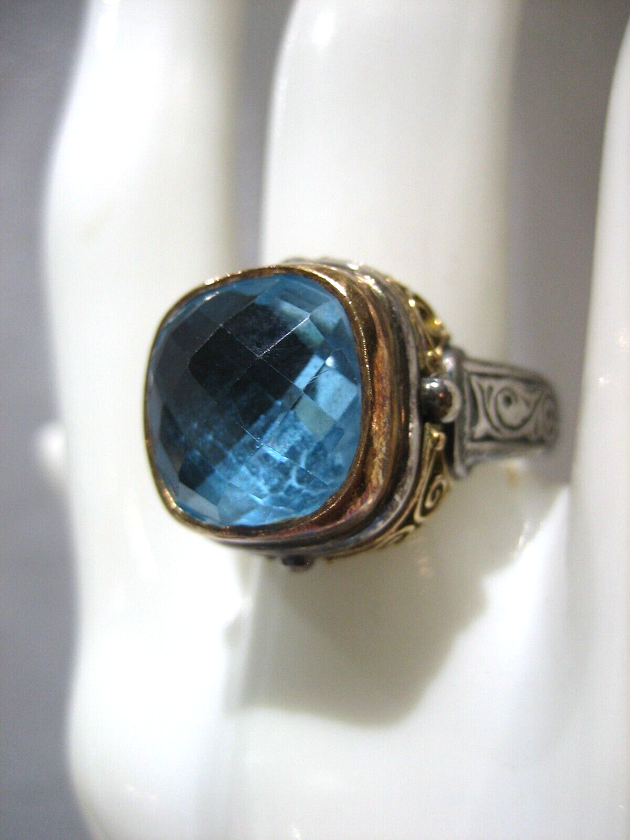 GEROCHRISTO BLUE TOPAZ STERLING SILVER & 18K SOLID GOLD DESIGNER 