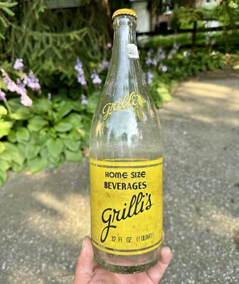 Large ACL Soda Bottle Grilli s Home Size Beverages Detroit MI Yellow/Black Old