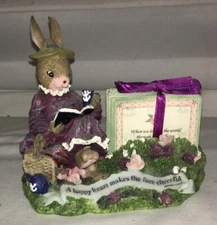Dayspring Rabbit Figurine A Happy Heart + Encouragement Cards 5" x 4.5" x 3"!