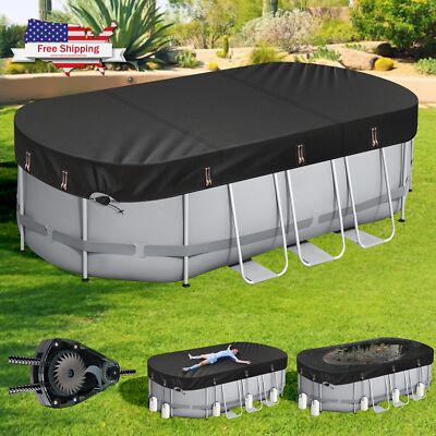 Oval Pool Cover With Fast Tightening Ratchet For Above Ground Pools, 9x18 Ft