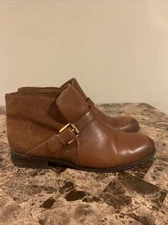 Franco Sarto "Merit" Low Heel Ankle Boots Brown Leather& Suede Size 9M [B7]