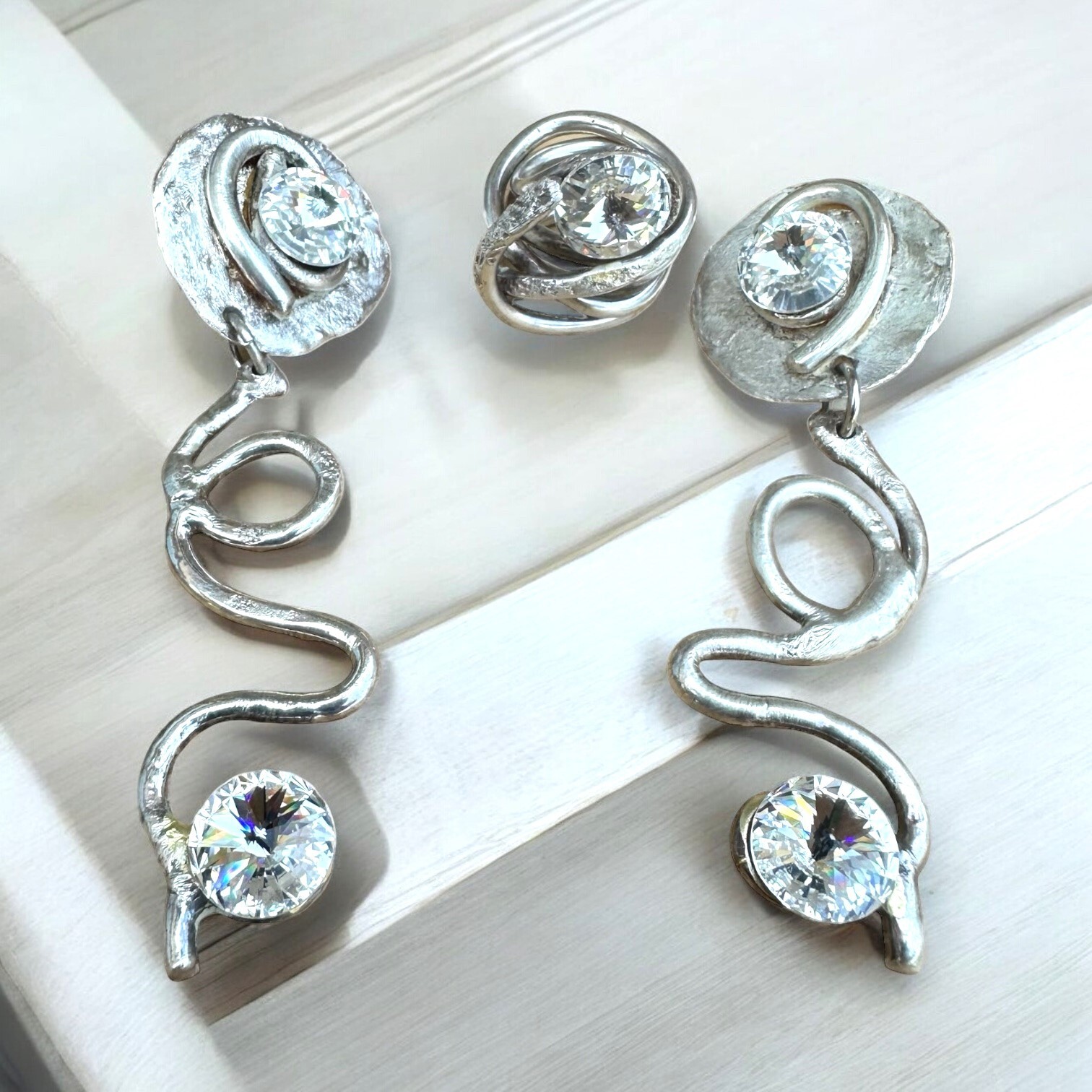 Vintage Runway Statement Silver Dangle Earrings a… - image 2