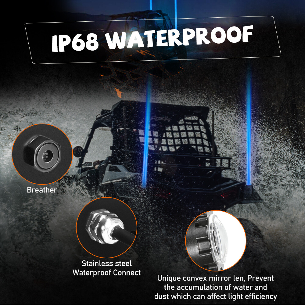 2X UTV Laser RGB LED Whip Light Whipless Antenna Remote For Polaris RZR 1000 XP