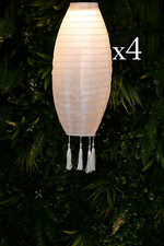 Noma Solar Long Oval White Mandarin Hanging Lantern Light Garden 20cm (4 pack)