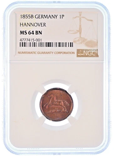 1855B Germany 1P Hannover NGC MS 64 BN