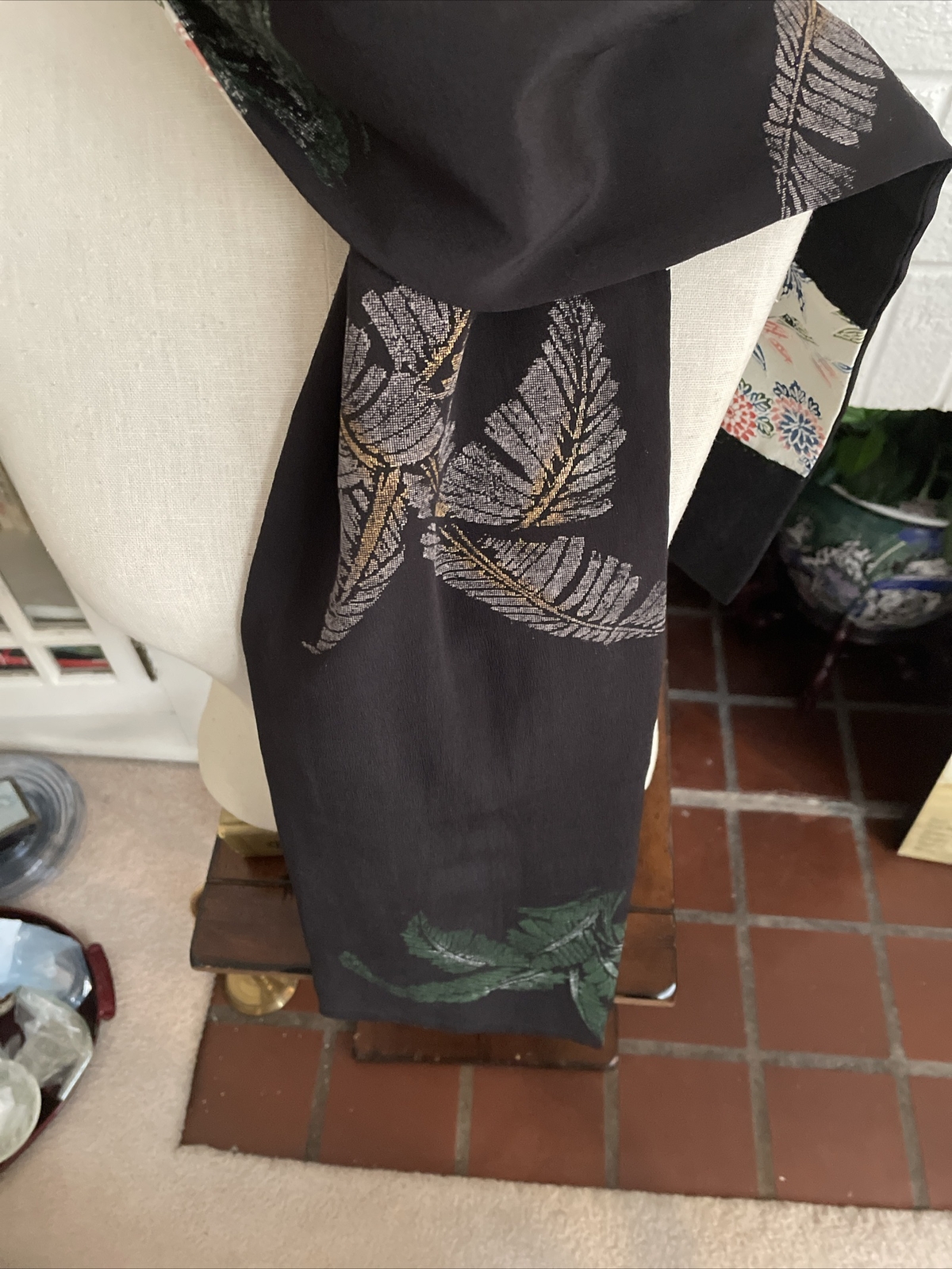 Reversible Patchwork  Silk Black/White Scarf SHAW… - image 4