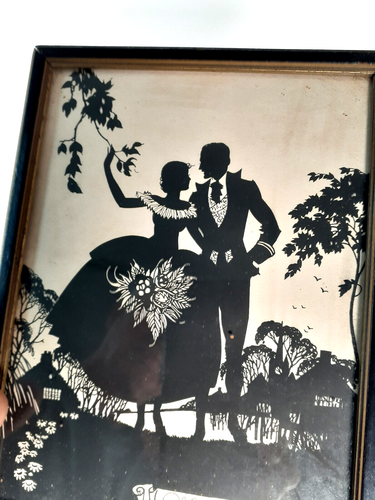 Antique Silhouette, "Lovers' Lane", ca. 1920s Courting Scene - Picture 2 of 4