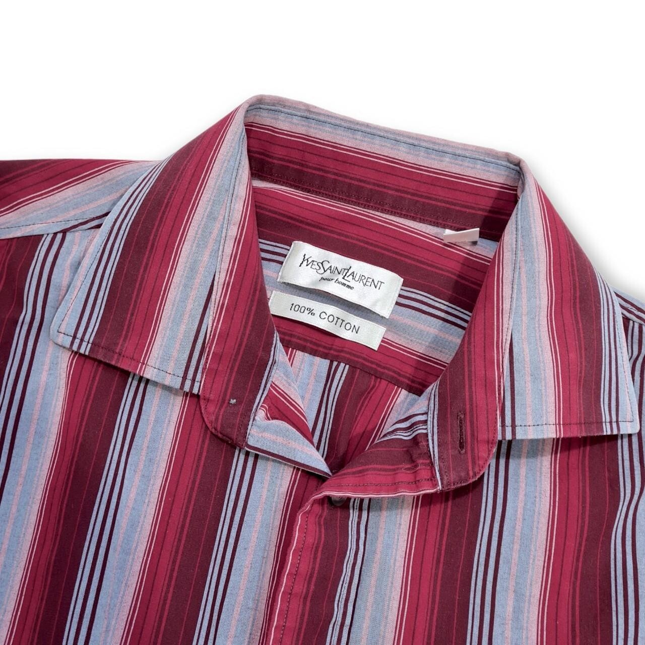 Camicia uomo Yves Saint Laurent con bottoni manica lunga L bordeaux con righe blu