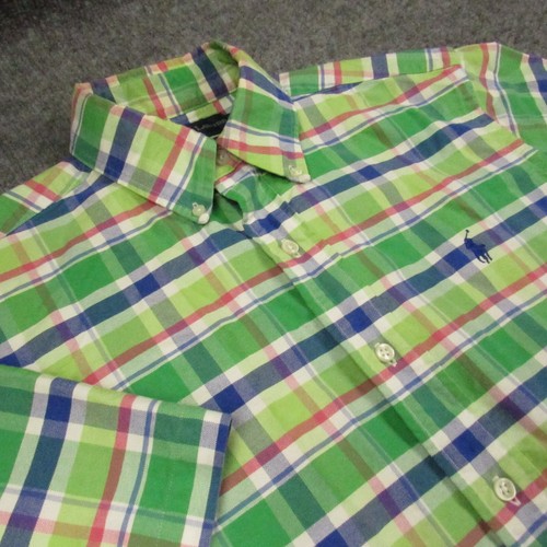 Polo Ralph Lauren Shirt Mens Small Green Plaid Short Sleeve Oxford