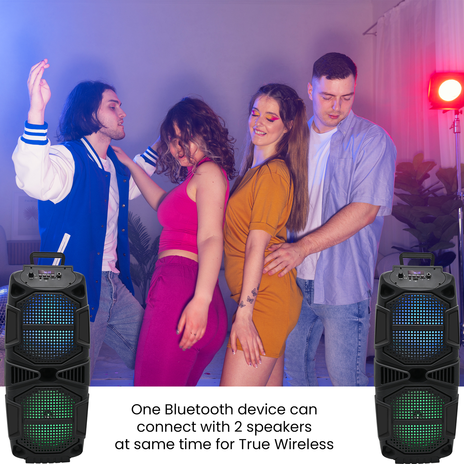 Technical Pro 400W Bluetooth Speaker Dual 8" Colorful LED Woofers Karaoke FM USB