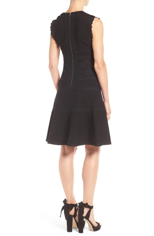 Kobi Halperin Eyelet Trim Fit & Flare 连衣裙黑色 SL 尺寸 8 全新无标签 $399 REE10505 — 第 4/4 张图片
