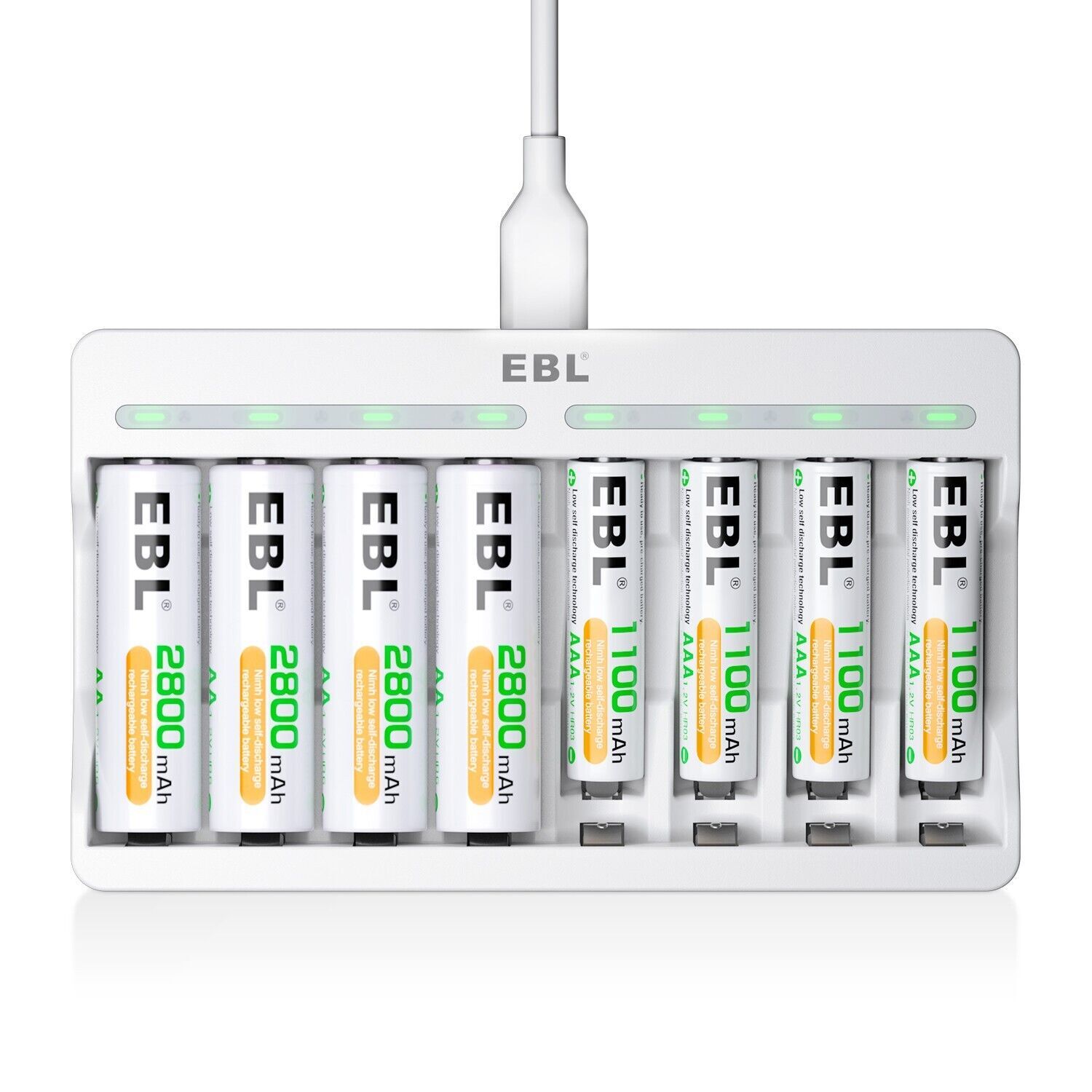 EBL Rechargeable Batteries AA & AAA Ni-MH Batteries 2800mAh 1100mAh + Charger-image