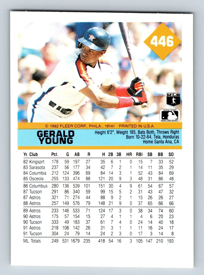 Gerald Young 1992 Fleer #446 Houston Astros - Image 2 of 2