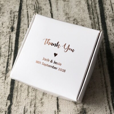 100 Rose Gold Blush Pink Foil Wedding Party Favour Boxes Personalised Gift Candy