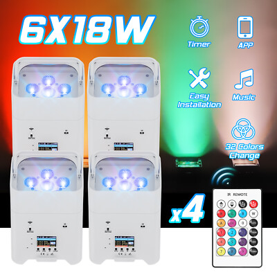 6X18W RGBWA+UV LED Par Light Wireless Stage Party DJ Lights DMX APP Wifi Control