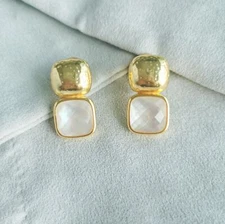 Julie Vos Catalina Gold Clear Crystal Earrings Without dust bag / card