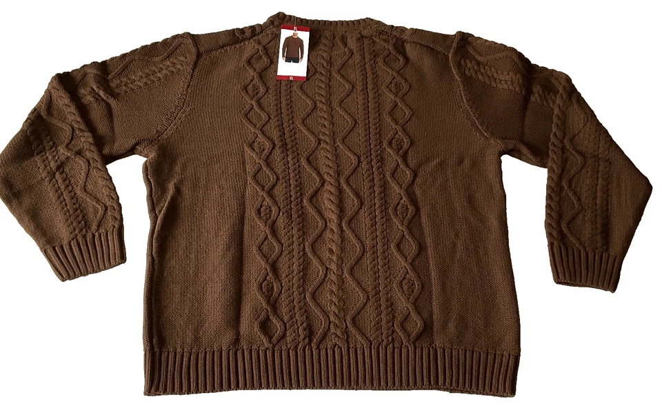 Wp Weatherproof Cable Knit Sweater Mens Size XL Brown Heavy Weight Long Sleeve - Image 2 of 4