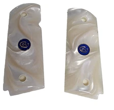 1911 Officer Gun Grips Acrylic Pearl White w/Blue Colt Medallions