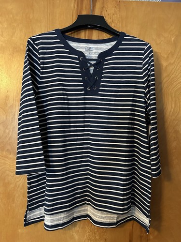 Croft & Barrow Damengröße (XL) marineblau & weiß gestreifte Langarmbluse neu mit Etikett!