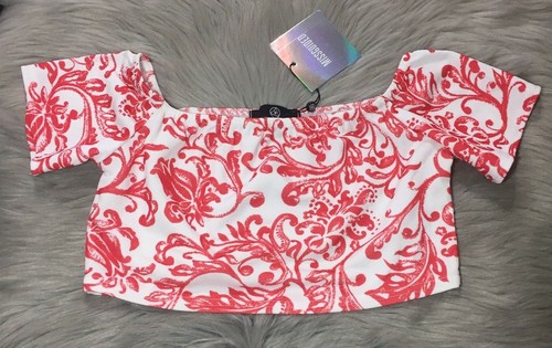 NWT Missguided Porcelain Floral Print Crop Top Size US 4 Crop Top Only Coral - Picture 2 of 11