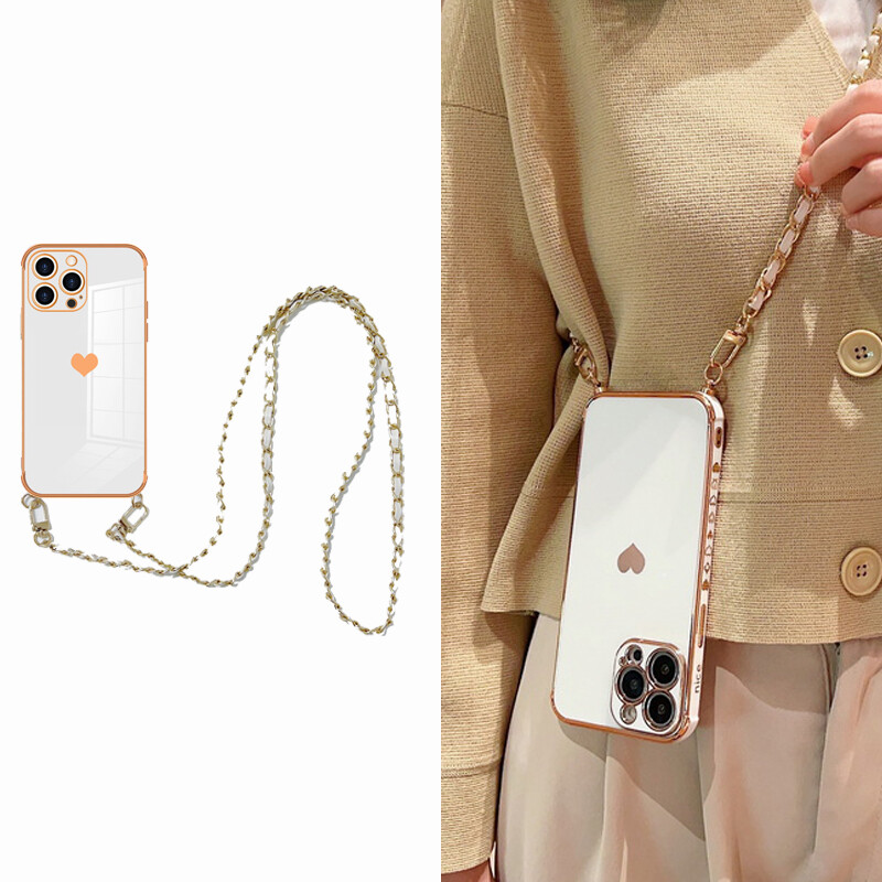 Case with Tape Cell Phone Chain for iPhone 16 15 14 Pro Max 13 12 XS Cord Soft Cover