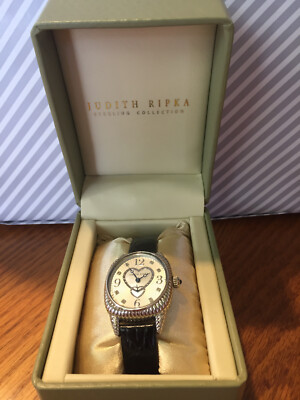 Judith Ripka Sterling Silver Heart Dial Watch with Black Leather Strap Judith Ripka Sterling Silver Watch With Black leather Band  main image 3