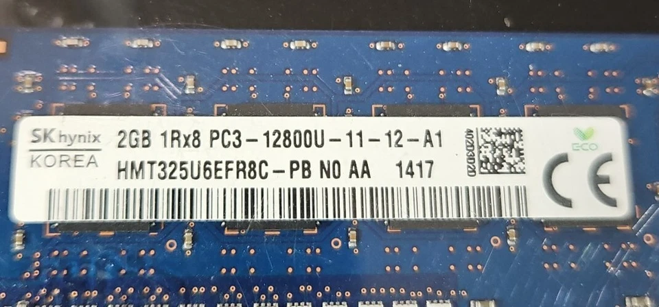 Hynix HMT325U6EFR8C-PB 2GB 1Rx8 PC3-12800U-11-12-A1 -Lot of 5.       Loc 3E-16 - Image 2 of 2