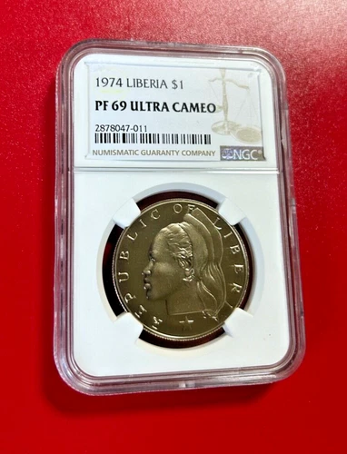 1974 LIBERIA $1 NGC PF 69 ULTRA CAMEO TOP POP HIGHEST GRADE