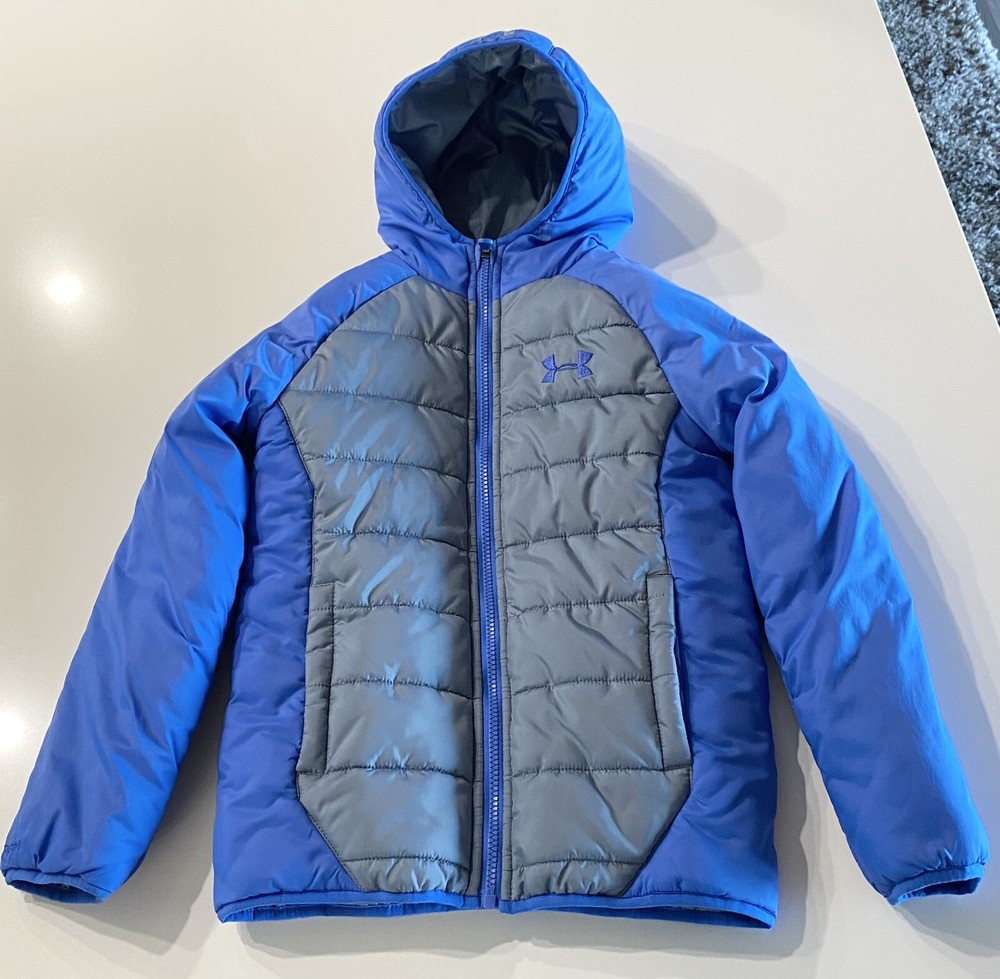 Under Armour Blue Gray Hooded Puffer Jacket for Boys Size 8