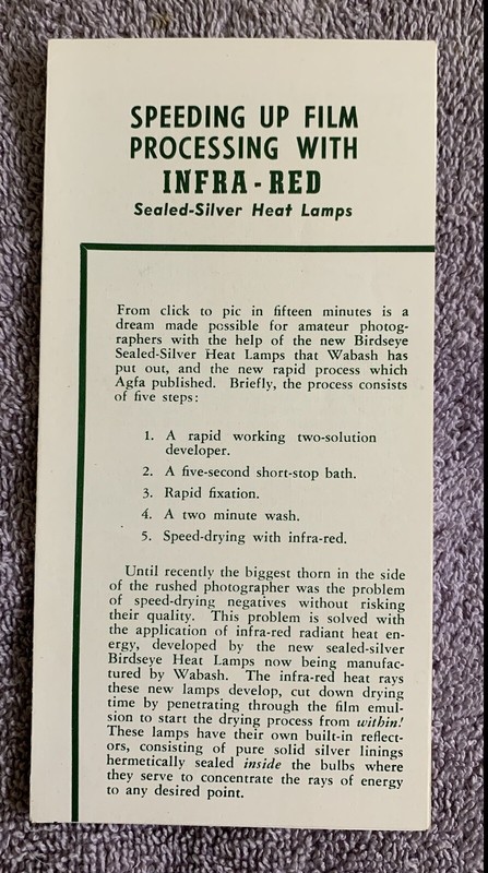 Speeding Up Film Processing With Infra-Red Sealed-Silver Heat Lamps Wabash Photo