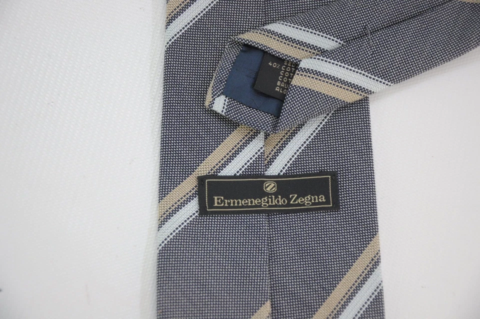 Corbata tejida Ermenegildo Zegna gris jaspeado regimiento rayas seda algodón Foto 4 de 4