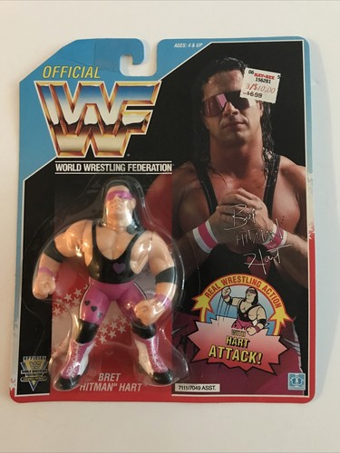 1992 WWF Bret Hart MOC Hasbro Figure With Purple H...