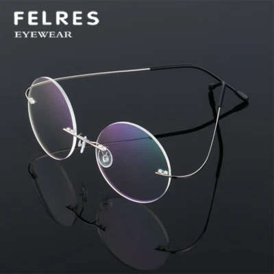 FELRES Randlose Titanlegierung Anti-blaues Licht Lesebrille Herren Damen Runde Brille