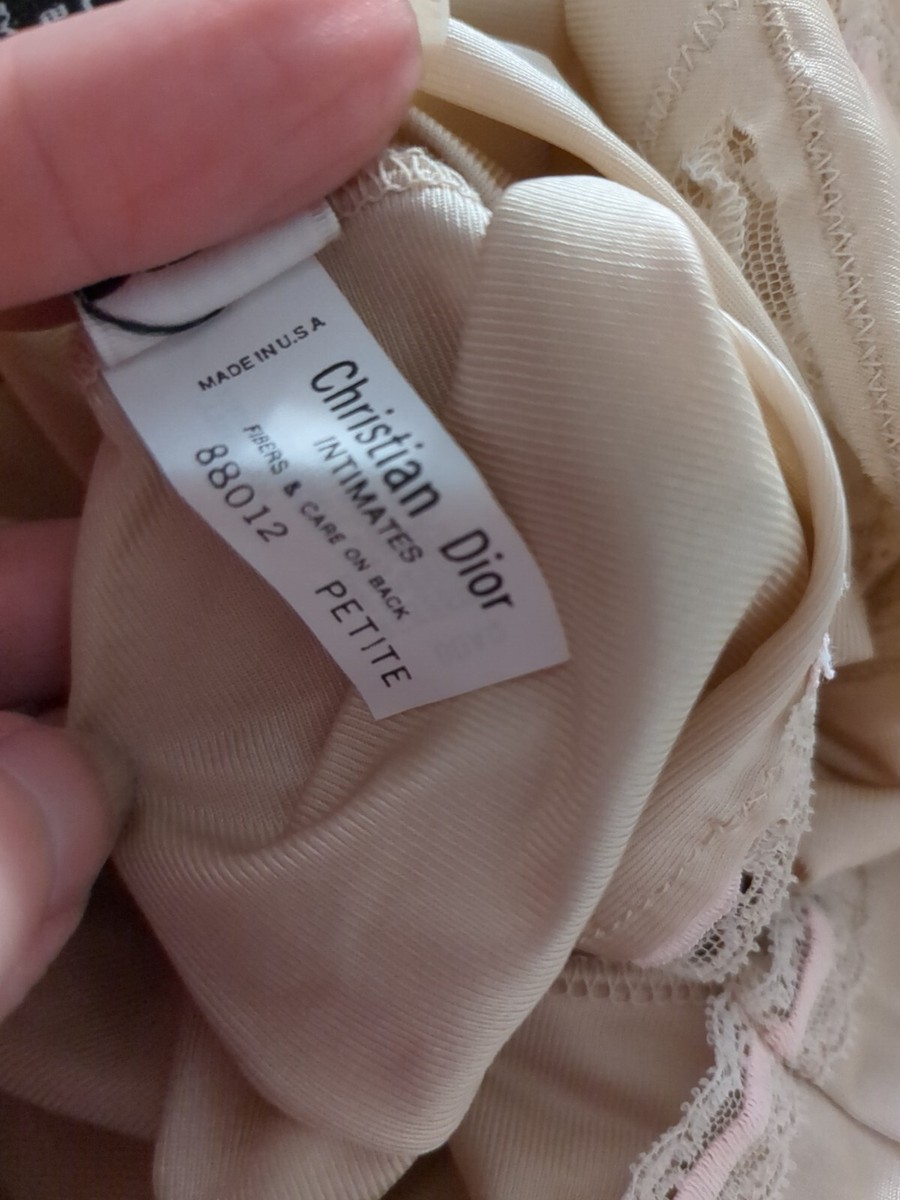 VTG Christian Dior Cami Satin Lace Beige Embroidered Logo 28