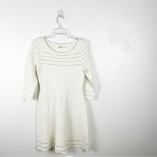 ELIZA J Cream Mesh Detail Long Sleeves Dress Medium Wedding Graduation Nwutral