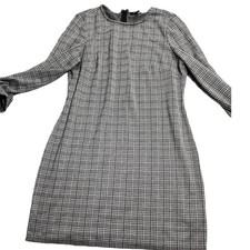 Chaps Plaid Shift Dress Women's Plus Size 16 Puffed Long Sleeve Crew Neck Gray 